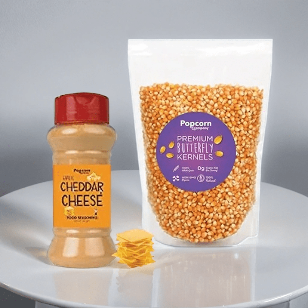 Popcorn Kernels (300g) + Cheddar Cheese Seasoning Combo (360g) - Popcorn & Company 