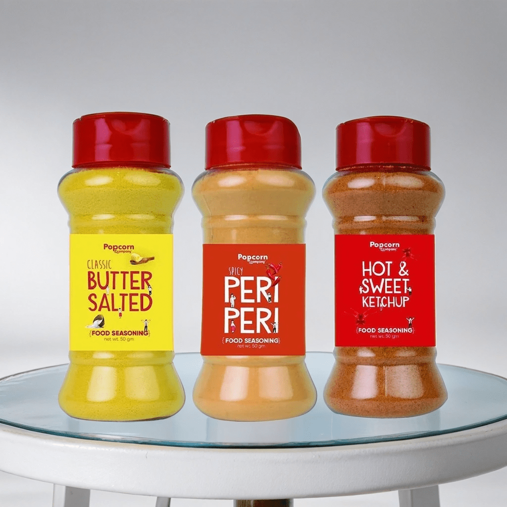 Gourmet Popcorn Classic Butter Salted Peri Peri Hot Sweet Popcorn Seasoning 200 GM Pack of 3 Popcorn Company