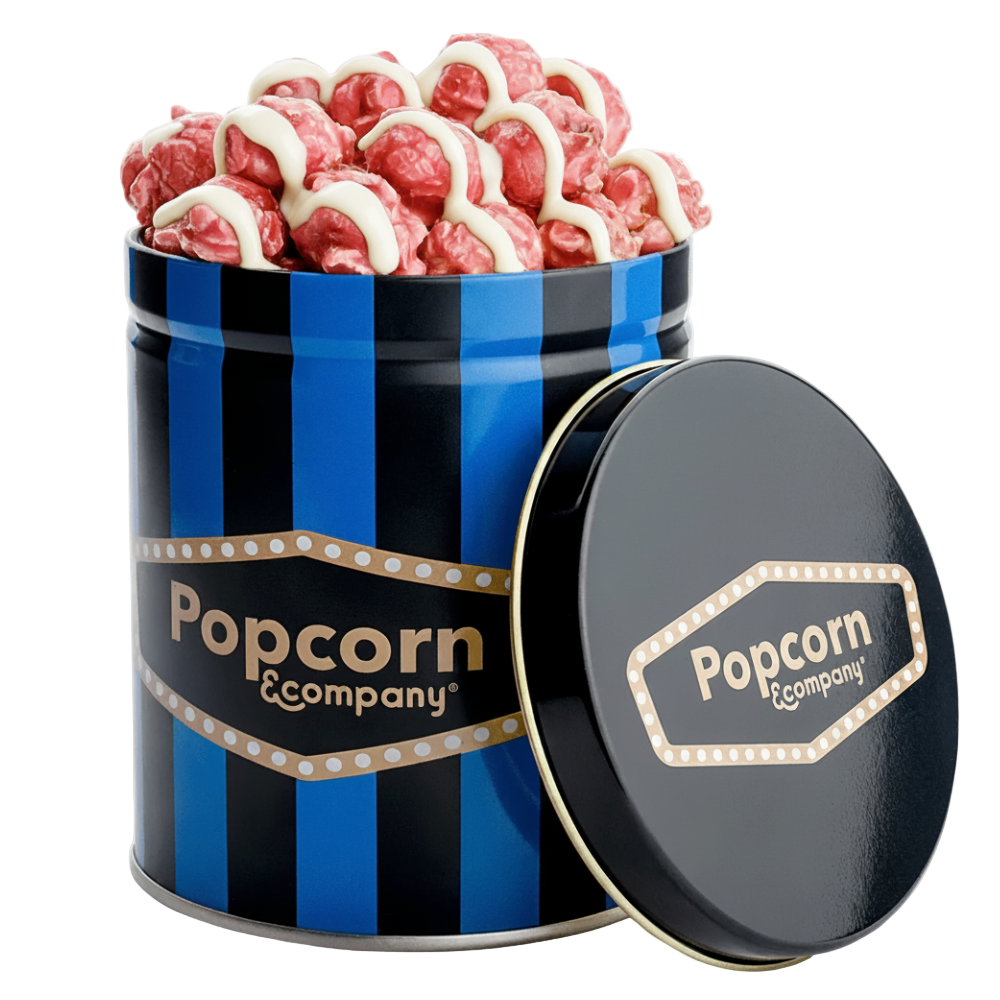 
                  
                    Premium blueberry popcorn in a decorative gift tin
                  
                