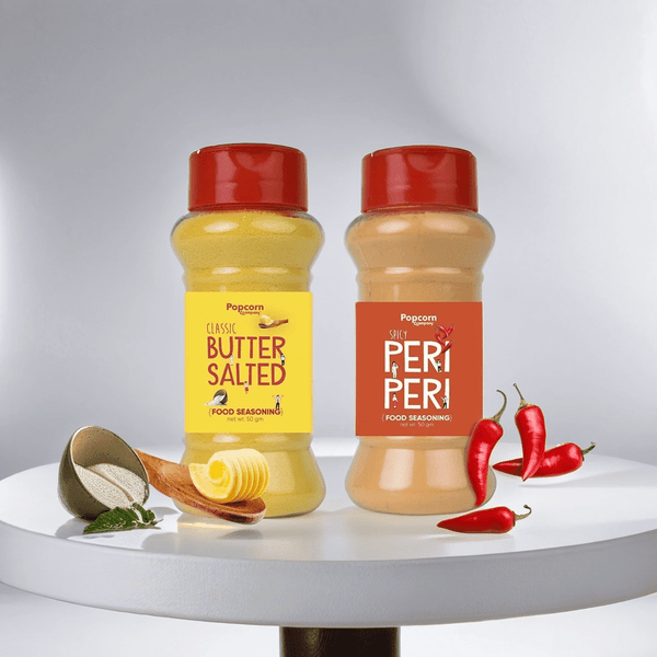 Classic Butter Salted + Peri Peri Popcorn Seasoning 140 GM (Pack of 2) - Popcorn & Company 