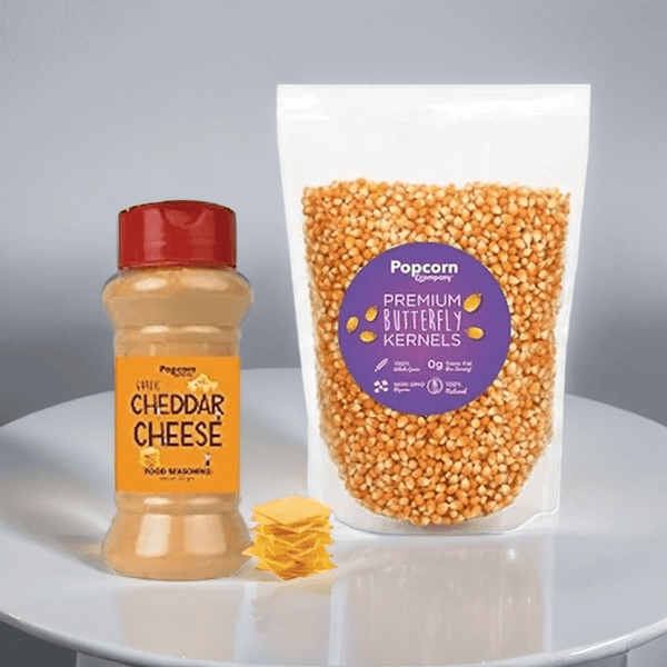 Popcorn Kernels (300g) + Cheddar Cheese Seasoning Combo (360g) - Popcorn & Company 