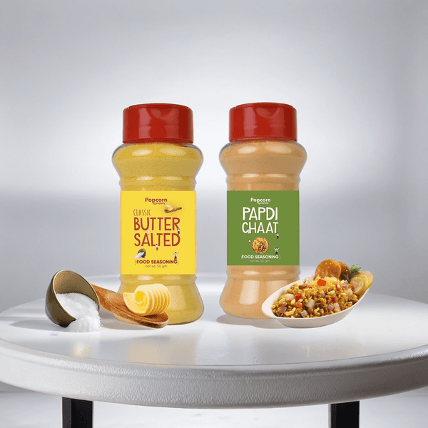 Classic Butter Salted + Papdi Chaat  Popcorn Seasoning 140 GM (Pack of 2) - Popcorn & Company 