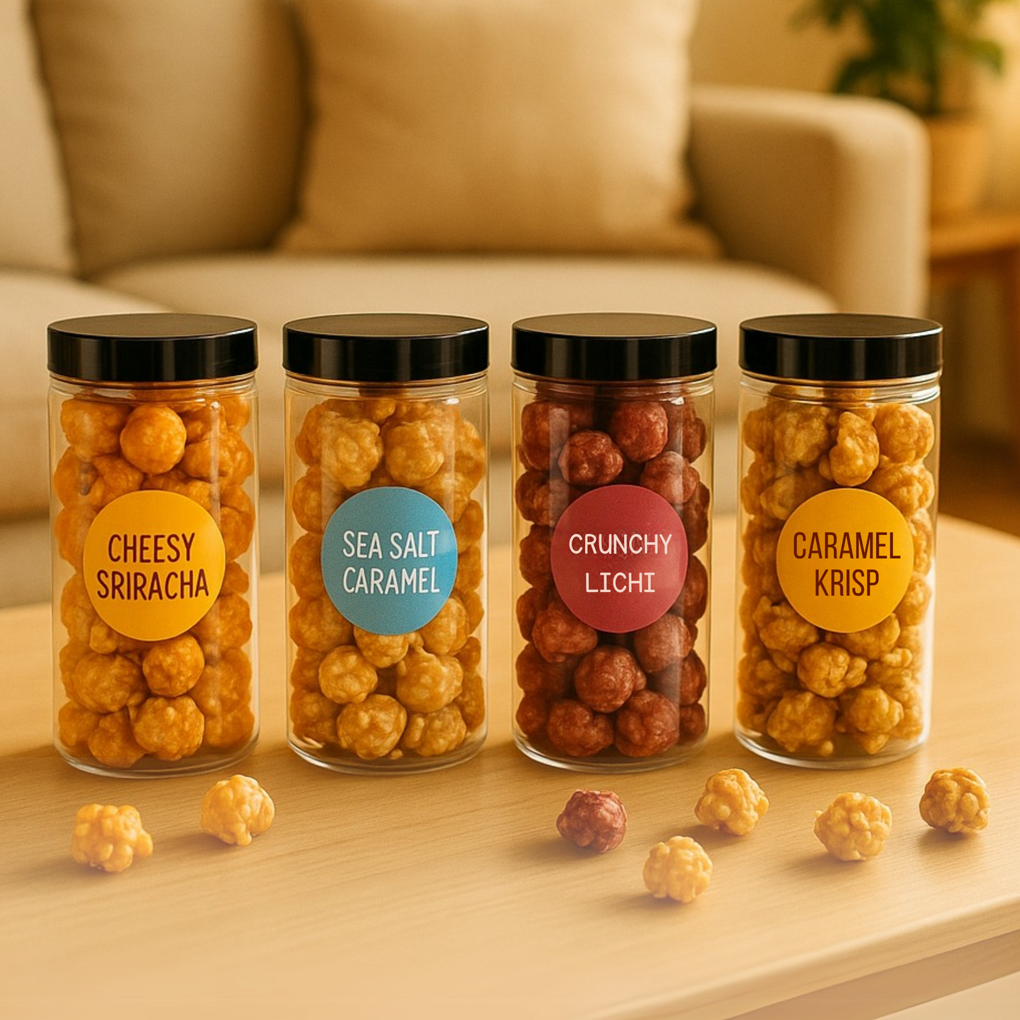
                  
                    Gourmet Popcorn Combo Pack | Caramel, Lichi, Sea Salt Caramel & Cheesy Sriracha
                  
                