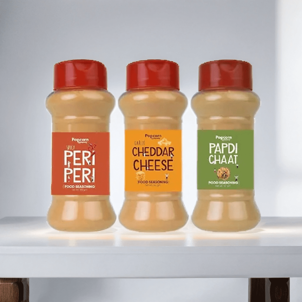 Peri Peri + Cheddar Cheese + Papdi Chaat Popcorn Seasoning 180 GM (Pack of 3) - Popcorn & Company 