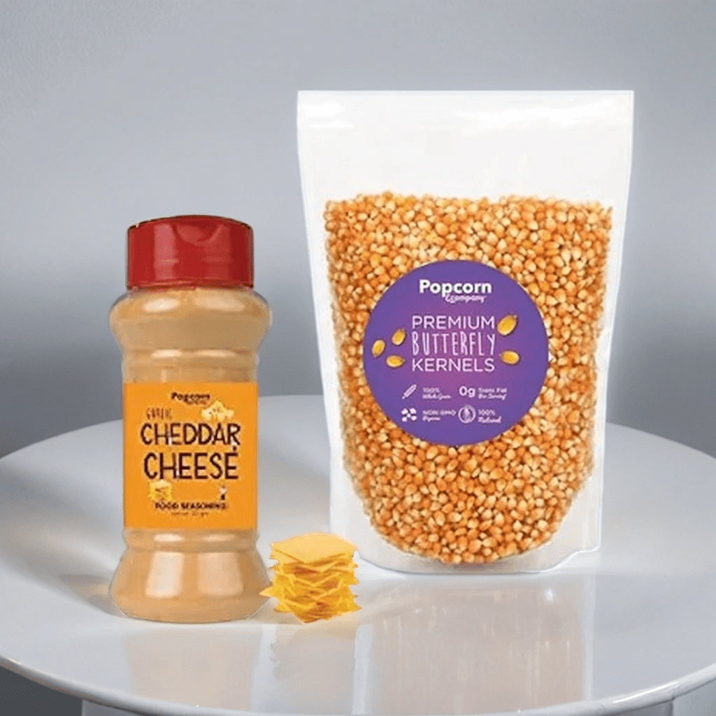 
                  
                    Popcorn Kernels 300g and Cheddar Cheese Seasoning 360g Combo by Popcorn & Co.
                  
                