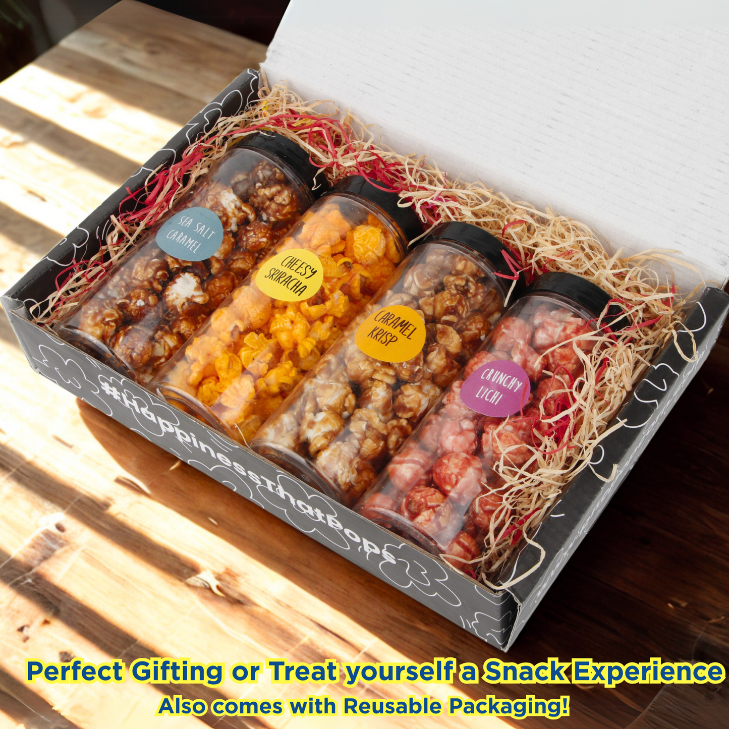 
                  
                    Popcorn variety pack with four unique gourmet flavours.
                  
                