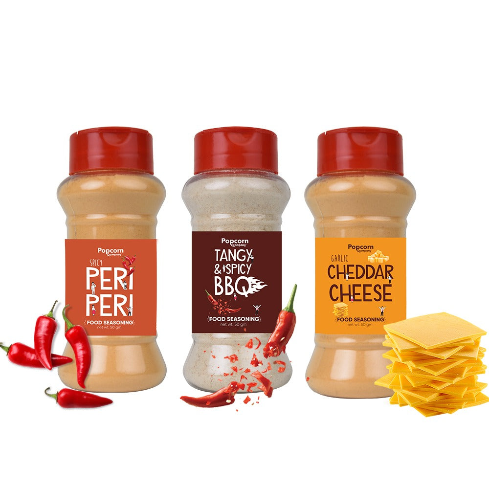 Cheddar Cheese + Tangy and Spicy BBQ + Peri Peri Popcorn Seasoning 180 GM (Pack of 3)