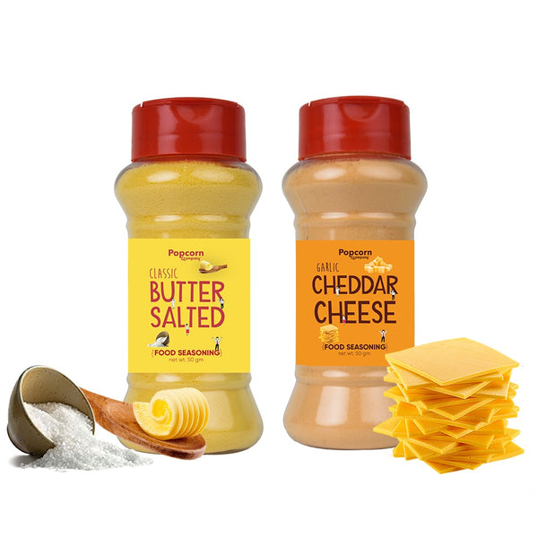 Classic Butter Salted + Cheddar Cheese  Popcorn Seasoning 140 GM (Pack of 2) - Popcorn & Company 